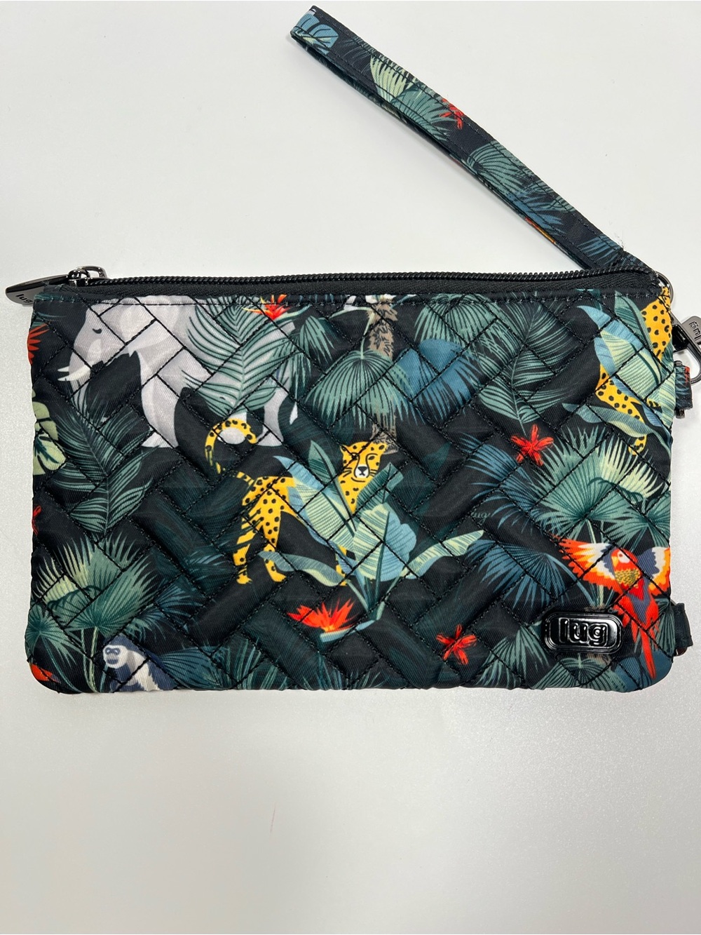LUG Peekaboo Zip Wristlet Wallet - Elephant Cheetah Jungle Birds - Phone